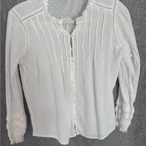 Quince White Textured Button-Front Blouse with Pintuck Details